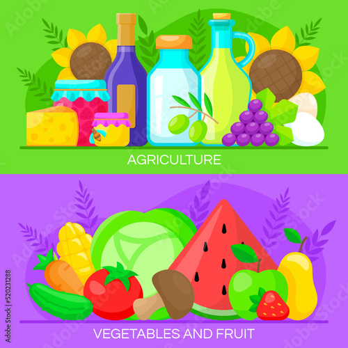 Set of agriculture banners. Vector illustration