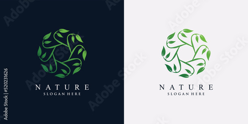 Green leaf nature logo design template with creative unique concept photo