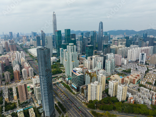 Top view of Shenzhen city, Futian District © leungchopan