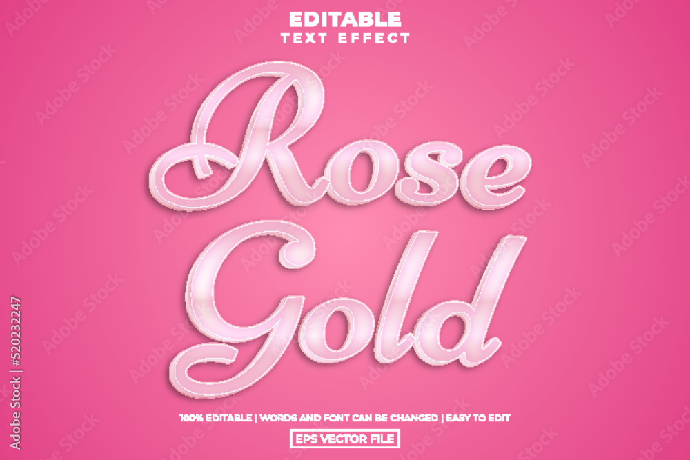 Calligraphy valentine rose gold text style, editable text effect template vector illustration