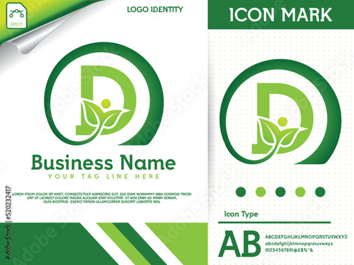 Natural letter d with leaf colorful logo template