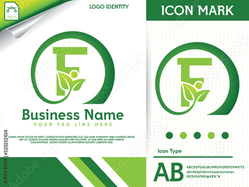 Natural letter f with leaf colorful logo template