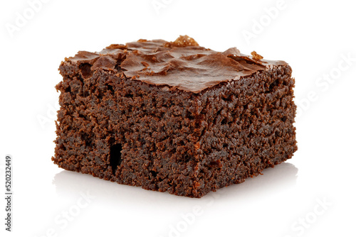 Slice of brownie isolated on white background photo