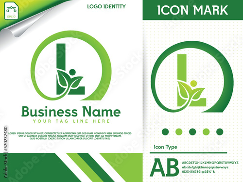 Natural letter l with leaf colorful logo template
