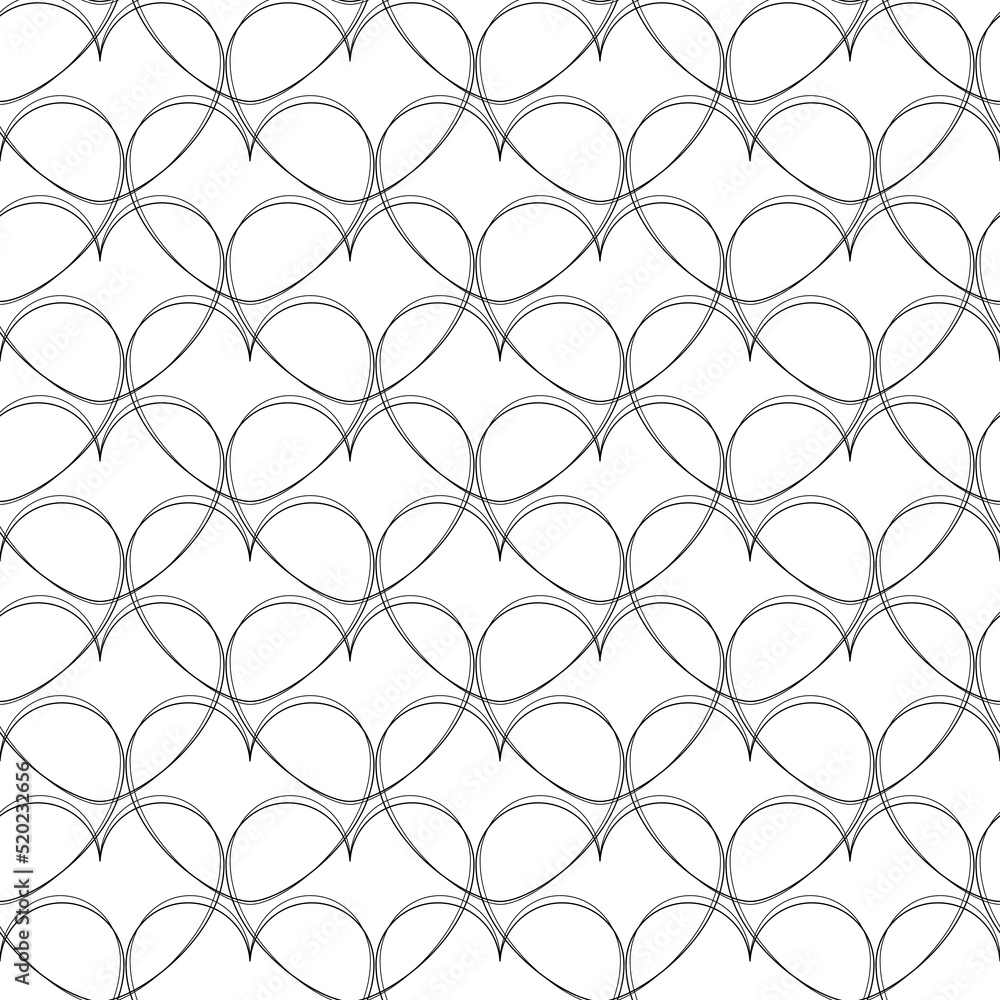 Fototapeta premium Seamless pattern of thin intersecting hearts on a white square background