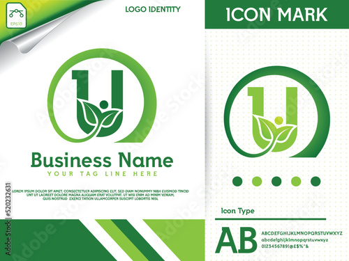 Natural letter u with leaf colorful logo template