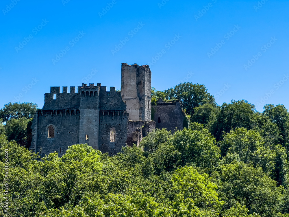 view of the Château de Châlucet, a ruined castle, in the commune of Saint-Jean-Ligoure, south of Limoges