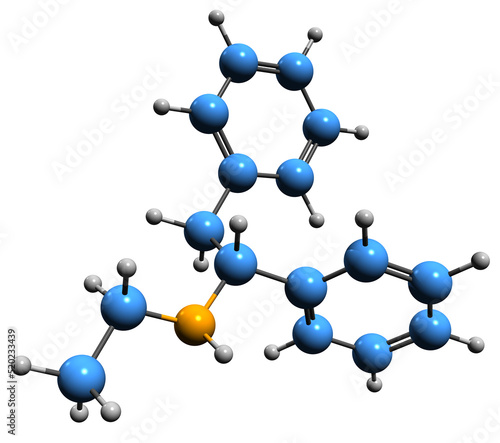 3D image of Ephenidine skeletal formula - molecular chemical structure of dissociative anesthetic isolated on white background
 photo