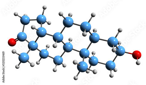  3D image of Epietiocholanolone skeletal formula - molecular chemical structure of etiocholane  steroid isolated on white background
