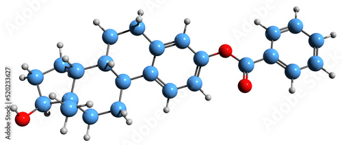 3D image of Estradiol benzoate skeletal formula - molecular chemical structure of estrogen medication isolated on white background