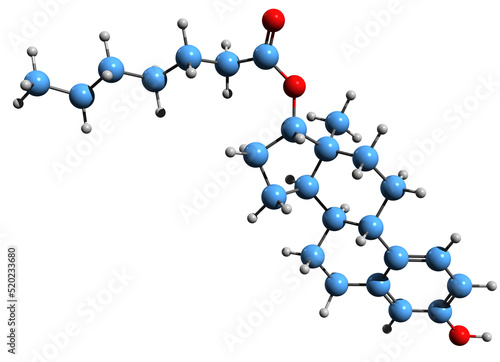 3D image of Estradiol enantate skeletal formula - molecular chemical structure of  estrogen medication isolated on white background photo