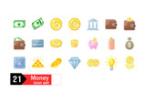 zestaw ikon pieniądze, dolary , złoto, skarbonka , bank, bogactwo, finanse, kantor, skarbonka, portfel, złoto, diamenty, karta, euro
