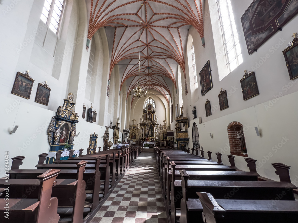 Fototapeta premium Zarnowiec, Poland, May 13, 2022: The Church of the Annunciation of the Lord in Zarnowiec in the Diocese of Gdańsk. Benedictine Abbey.