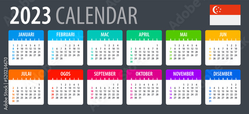 Vector template of color 2023 calendar - Singaporean version