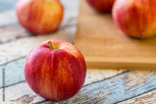 Amasya apples on table with wooden board