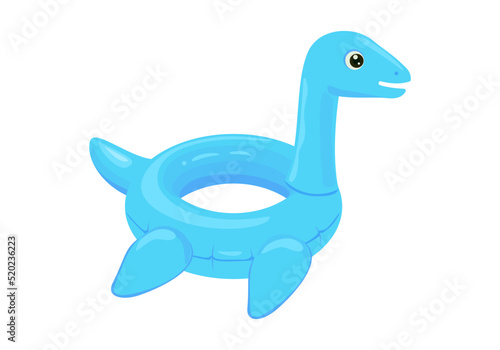 Plesiosaur inflatable float isolated on white. Vector cartoon flat illustration of Loch Ness monster. Summer icon. Swimming pool toy.