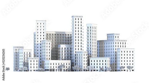Beautiful City view  Periodic European or American architecture. Flats  office blocks  skyscrapers. 3D rendering illustration.