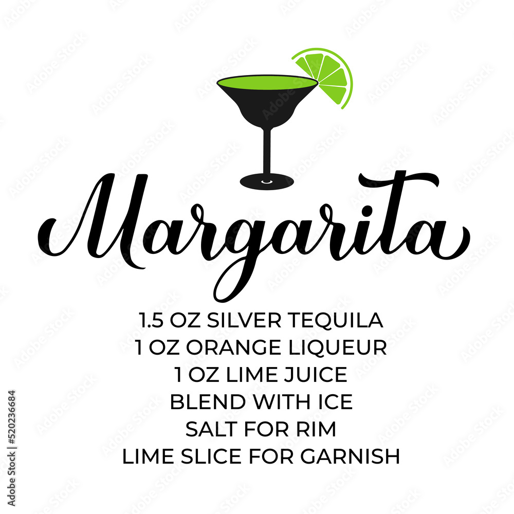 Margarita recipe. How to make Margaritas. Party bar sign. Vector