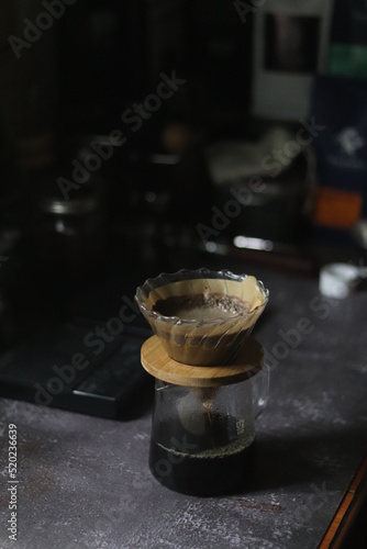 Fototapeta Naklejka Na Ścianę i Meble -  Barista brewing coffee, method pour over, drip coffee	
