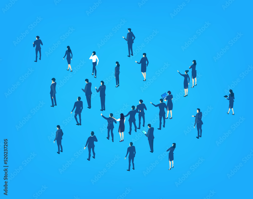 Obraz premium Isometric concept environment, Crowd of business people in suits. Background