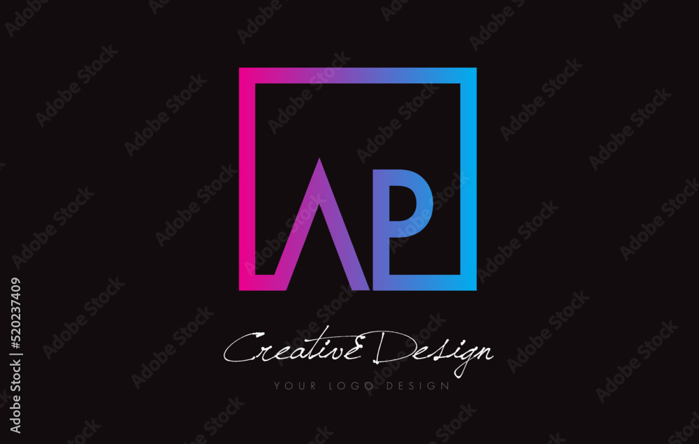 AP Square Frame Letter Logo Design with Purple Blue Colors.