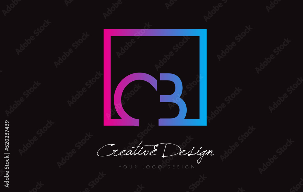 CB Square Frame Letter Logo Design with Purple Blue Colors. CB Square Frame Letter Logo Design with Purple Blue Colors.