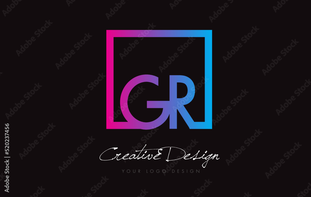 GR Square Frame Letter Logo Design with Purple Blue Colors. GR Square Frame Letter Logo Design with Purple Blue Colors.