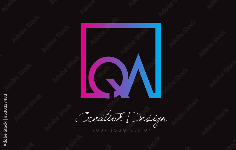 QA Square Frame Letter Logo Design with Purple Blue Colors.