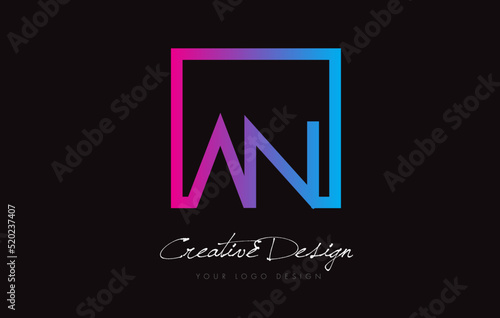 AN Square Frame Letter Logo Design with Purple Blue Colors.