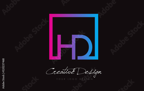 HD Square Frame Letter Logo Design with Purple Blue Colors.