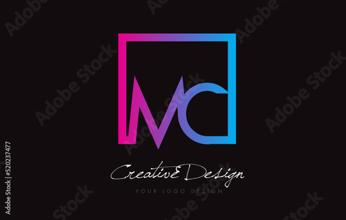 MC Square Frame Letter Logo Design with Purple Blue Colors.