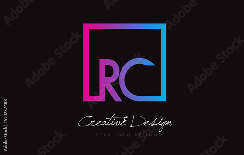 RC Square Frame Letter Logo Design with Purple Blue Colors.
