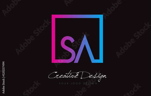 SA Square Frame Letter Logo Design with Purple Blue Colors.