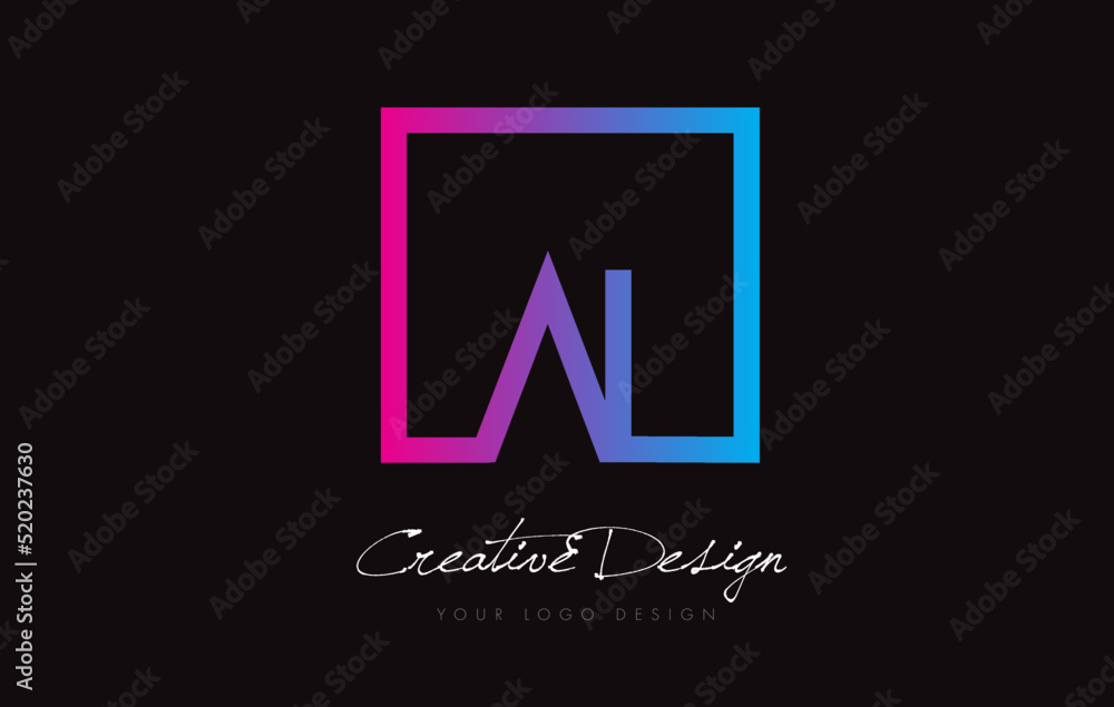 AL Square Frame Letter Logo Design with Purple Blue Colors. AL Square Frame Letter Logo Design with Purple Blue Colors.