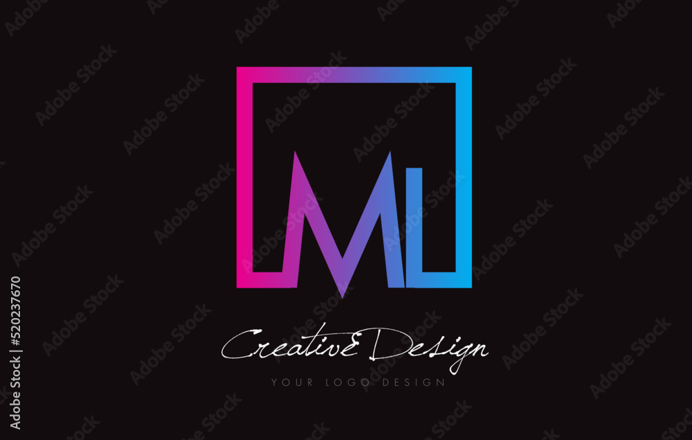 MI Square Frame Letter Logo Design with Purple Blue Colors. MI Square Frame Letter Logo Design with Purple Blue Colors.