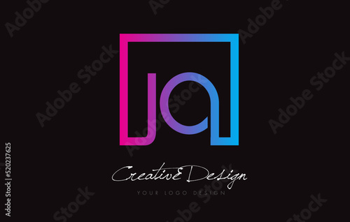 JO Square Frame Letter Logo Design with Purple Blue Colors.