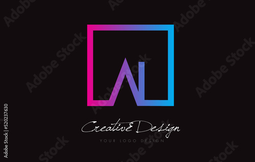 AL Square Frame Letter Logo Design with Purple Blue Colors.