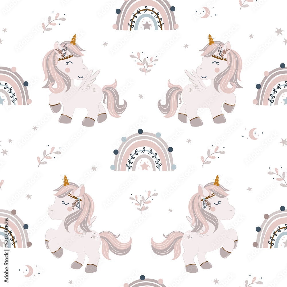 Boho unicorns digital paper background