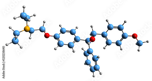 3D image of Ethamoxytriphetol skeletal formula - molecular chemical structure of  synthetic nonsteroidal antiestrogen isolated on white background
 photo
