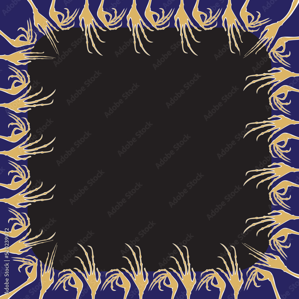 Decorative border from silhouettes palm hands of human skeletons Decorative border from silhouettes palm hands of human skeletons