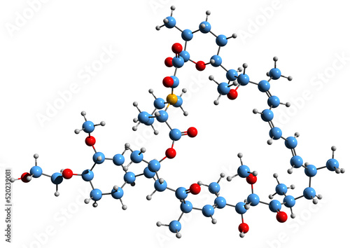  3D image of Everolimus skeletal formula - molecular chemical structure of  immunosuppressant isolated on white background
