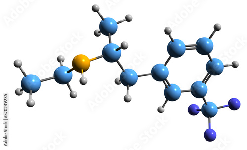  3D image of Fenfluramine skeletal formula - molecular chemical structure of serotonergic medication isolated on white background
 photo