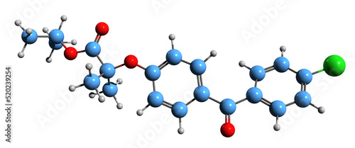  3D image of Fenofibrate skeletal formula - molecular chemical structure of Dyslipidemia medication isolated on white background
 photo