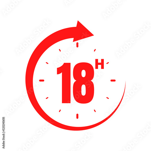 18 hours, icon symbol red, time, o'clock Eighteen 