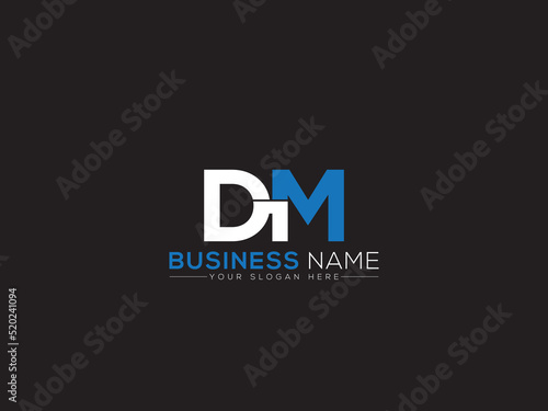 Simple DM Logo Letter Vector Icon, Letter Dm d m Logo Image Design with Blue and White Color Business Symbol
