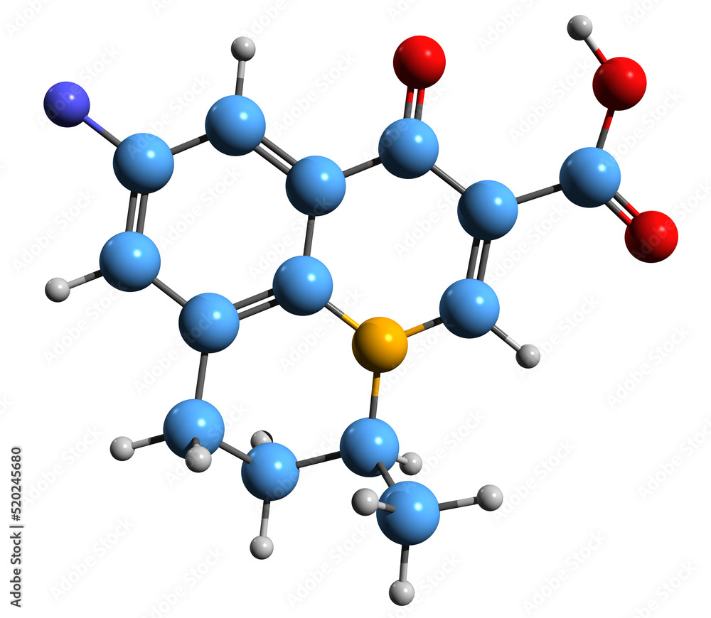 3D image of Flumequine skeletal formula - molecular chemical structure of synthetic fluoroquinolone antibiotic isolated on white background
3D image of Flumequine skeletal formula - molecular chemical structure of synthetic fluoroquinolone antibiotic isolated on white background