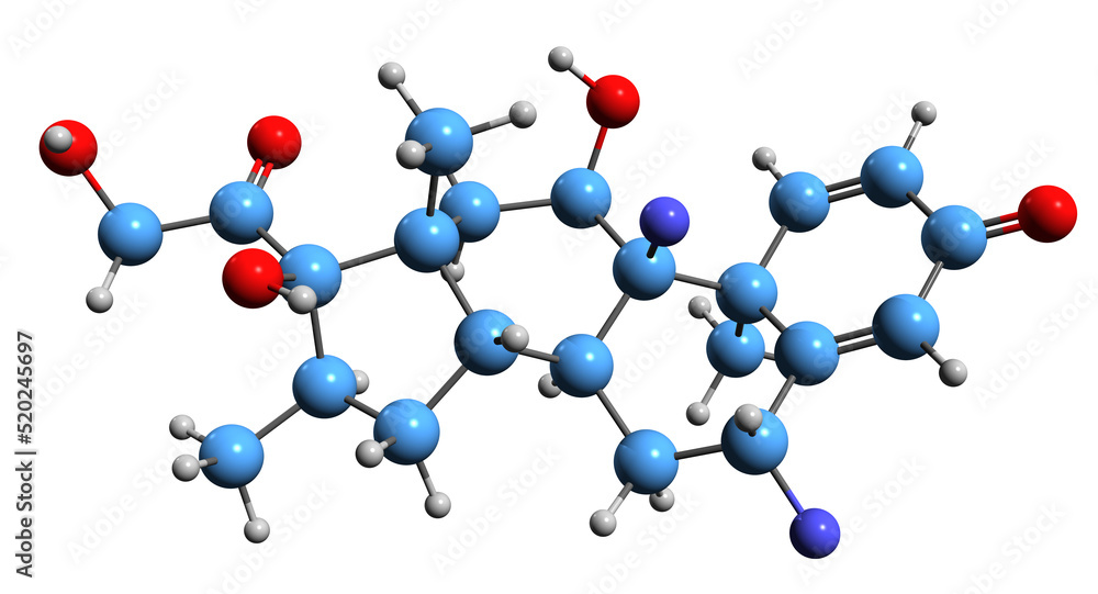 3D image of Flumetasone skeletal formula - molecular chemical structure of corticosteroid for topical use isolated on white background
3D image of Flumetasone skeletal formula - molecular chemical structure of corticosteroid for topical use isolated on white background