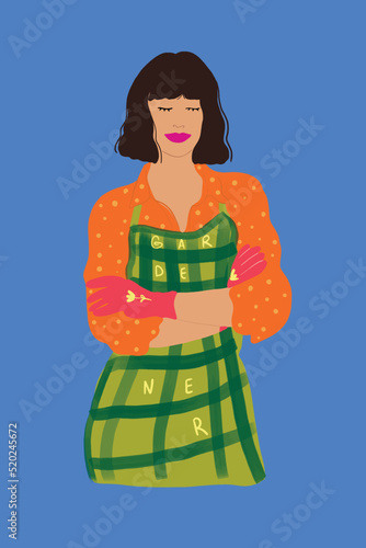 Vector illustration of young housewife in apron on background