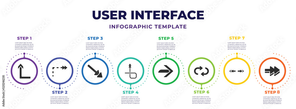 user interface infographic design template with turn up arrow, rotated ...