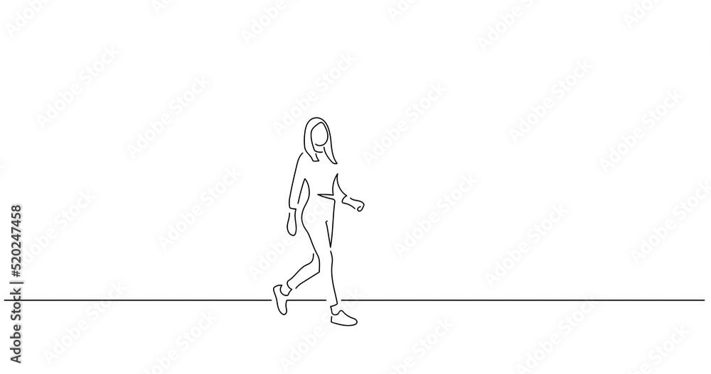 Woman walking in line art animation. Composition of a person gesturing. Black linear video on white background. Animated gif illustration design. Woman walking in line art animation. Composition of a person gesturing. Black linear video on white background. Animated gif illustration design.